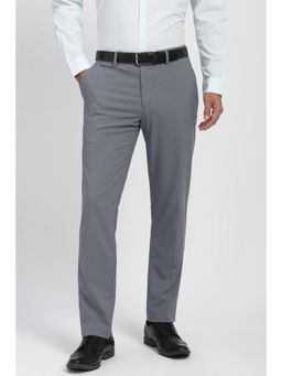 Peter England - Men Grey Textured Formal Trousers