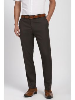 Peter England - Men Brown Textured Formal Trousers