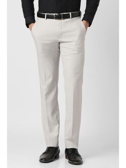Van Heusen - Men Cream Textured Trousers