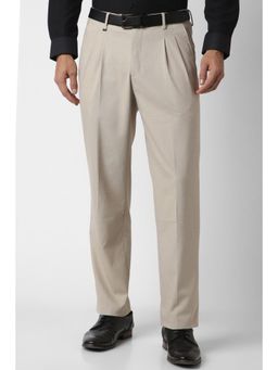 Van Heusen - Men Beige Solid Trousers