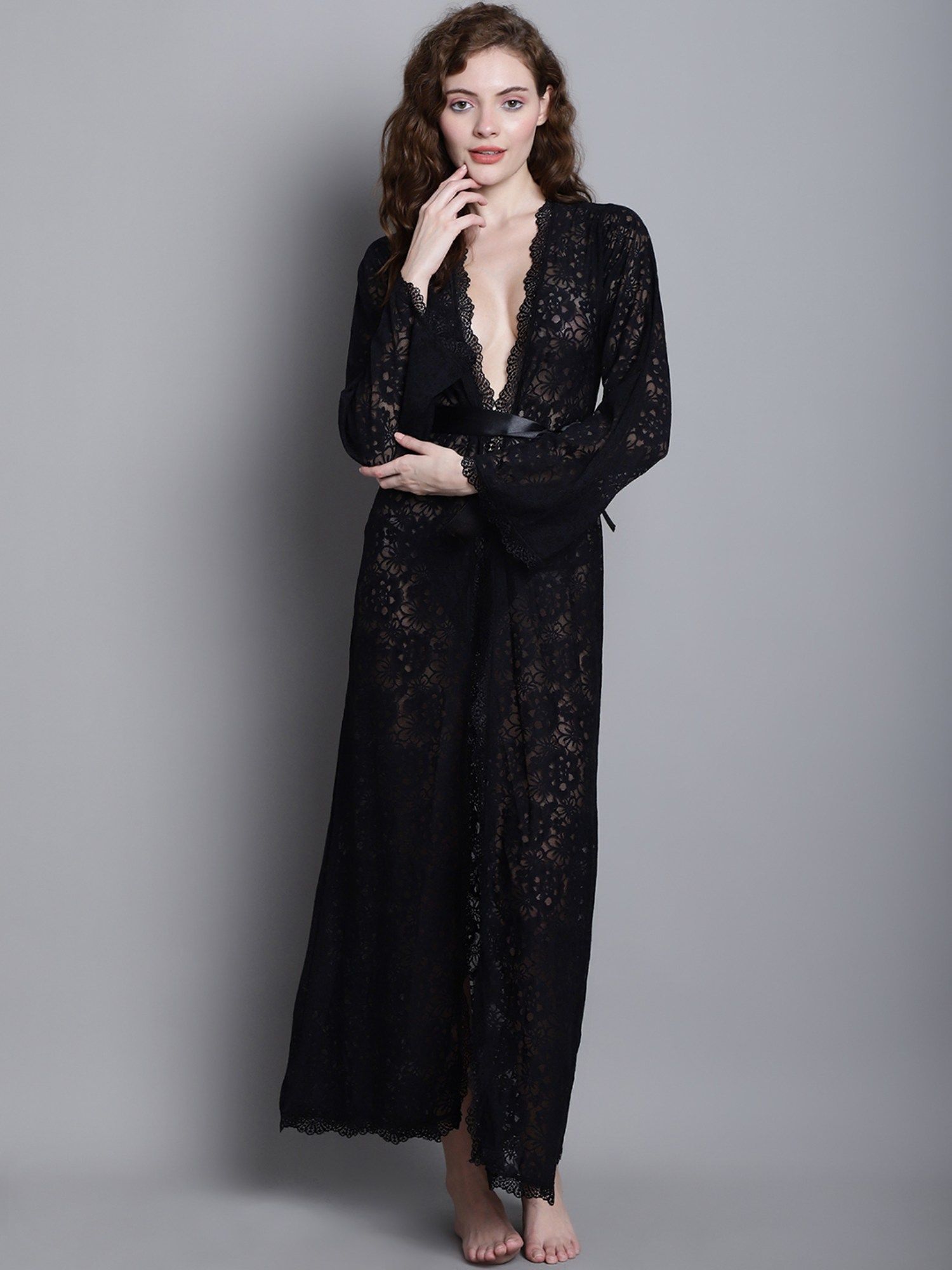 Buy Shararat Womens Lace Ankle Length Babydoll Dress Nightwear