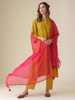 Mushio - Cotton Silk Hand Embroidered Shriya Kurta with Pants and Dupatta (Set of 3)