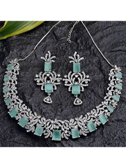 Karatcart - Silver Tone Light Green AD Necklace Set for Women (Set of 2)