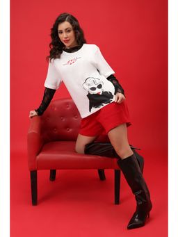 Zivame - Devil Wears Prada Knit Cotton Loungewear Shorts With T-Shirt - Flame Scarlet