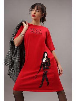 Zivame - Devil Wears Prada Knit Cotton Loungewear Dress - Flame Scarlet