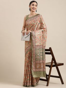 Akhilam - Womens Pashmina Silk Multi-Color Printed Celebrity Saree with Unstitched Blouse