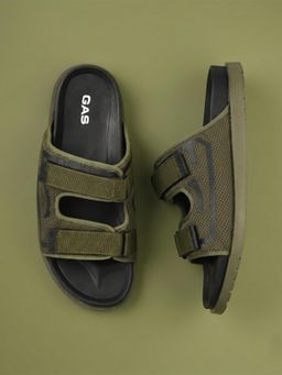 GAS - Men Strap Grid Olive Sandals