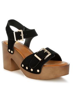 Rag & Co - Black Real Suede Leather Sandal Heels