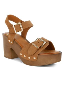Rag & Co - Tan Real Suede Leather Sandal Heels