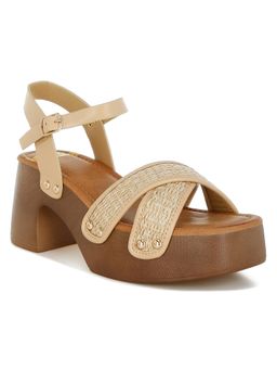 Rag & Co - Beige Studded Raffia Sandal Heels