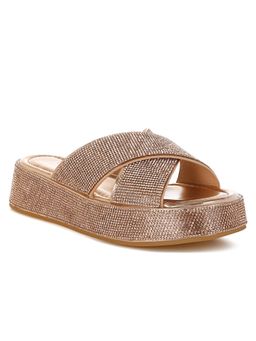 London Rag - Women Rose Gold Rhinestone Embellished Sandals