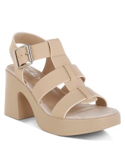 London Rag - Women Beige Chunky Pin Buckle Heels