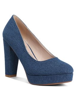 London Rag - Women Denim Blue Block Heel Pumps