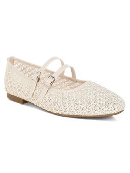 London Rag - Women Beige Pin Buckle Strapped Ballerinas
