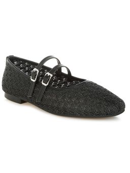 London Rag - Women Black Pin Buckle Strapped Ballerinas