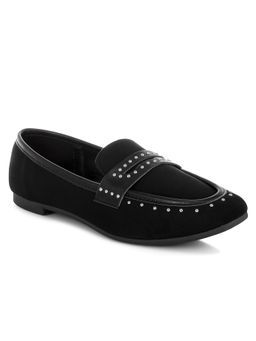 London Rag - Women Black Penny Strap Studded Loafers