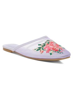 London Rag - Women Lavender Floral Embroidered Mesh Mules