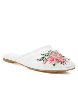 London Rag - Women White Floral Embroidered Mesh Mules