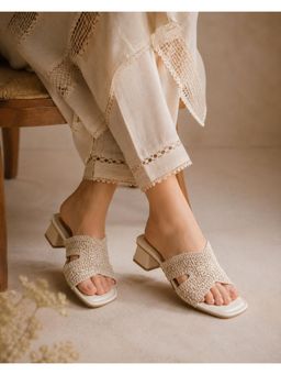 Sandal Stories - Ivory Crochet Muse Block Heels