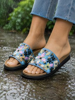 Sandal Stories - Monsoon Denim Blue Embroidered Sliders