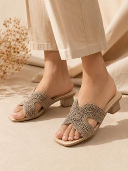 Sandal Stories - Grey Crochet Muse Block Heels