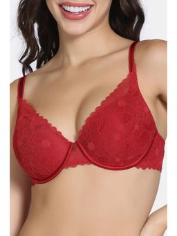 Zivame - La Flamme Padded Plunge Wired Lace Bra - Dark Red
