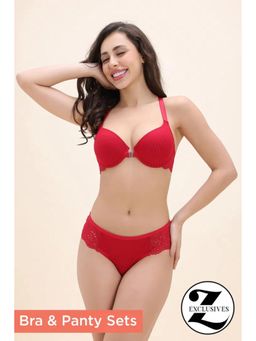 Zivame - Padded High Wired T-shirt Bra with Matching Panty - Red