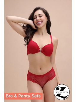 Zivame - Padded High Wired T-shirt Bra with Matching Panty - Red