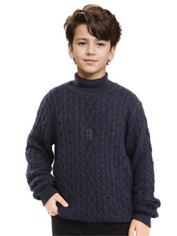 RARE ONES - Congo Navy Blue Full Sleeve Self Design Sweater - Rare Ones By Rare Rabbit