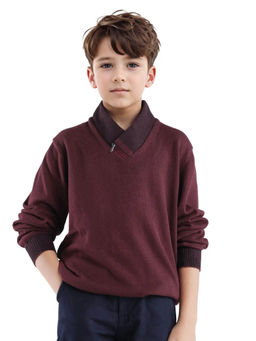 RARE ONES - Denv Maroon Full Sleeve Zipper Regular Sweater - Rare Ones By Rare Rabbit