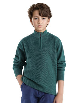 RARE ONES - Tron Dark Green Cotton Full Sleeve Zipper Sweater - Rare Ones By Rare Rabbit