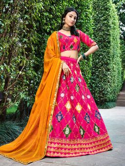 Odette - Magenta Silk Embroidered Lehenga (Set of 3)