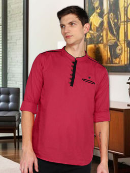KUONS AVENUE - Pink Men Linen Cotton Casual Short Kurta