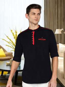 KUONS AVENUE - Black Men Linen Cotton Casual Short Kurta