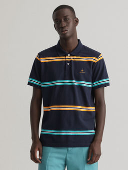 GANT - Men Navy Blue Striped Regular Fit Polo T-Shirt