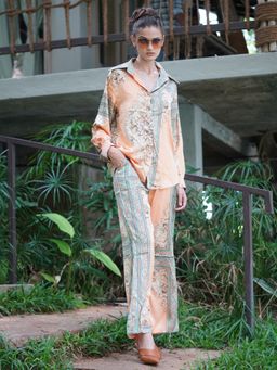 Odette - Orange Printed Chinon Co-Ord (Set of 2)