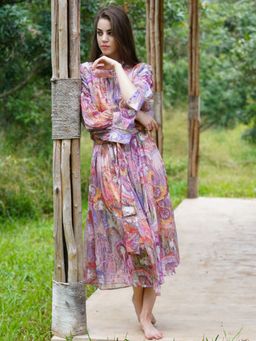 Odette - Multi Chiffon Printed Long Belted Dress (Set of 2)