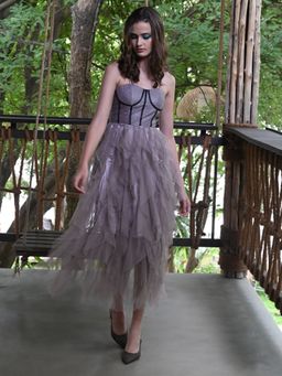 Odette - Purple Long Ruffled Soft Net Dress