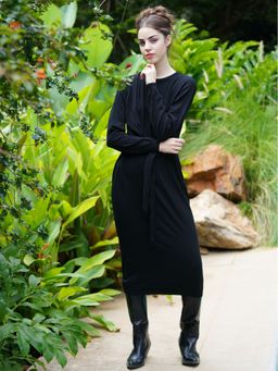 Odette - Black Acrylic Solid Overall Long Dress