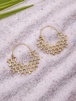 Studio One Love - Honeycomb Whispers Gold-Plated Handmade Brass Hoop Earrings