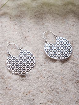 Studio One Love - Hexagonal Circles Silver-Plated Handmade Brass Hoop Earrings
