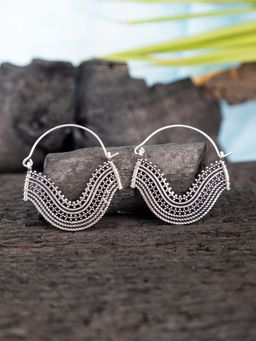 Studio One Love - Ethnic Fusion Silver-Plated Handmade Brass Hoop Earrings