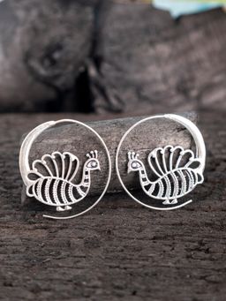 Studio One Love - Peacock Pride Silver-Plated Handmade Brass Hoop Earrings