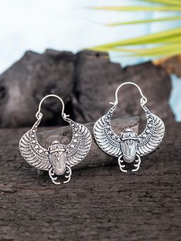 Studio One Love - Scarab Statement Silver-Plated Handmade Brass Hoop Earrings