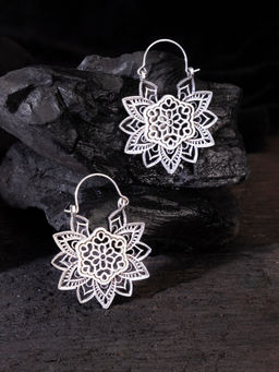 Studio One Love - Floral Charms Silver-Plated Handmade Brass Hoop Earrings
