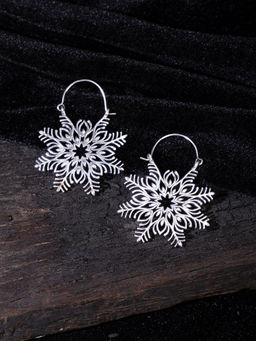 Studio One Love - Floral Platter Silver-Plated Handmade Brass Hoop Earrings