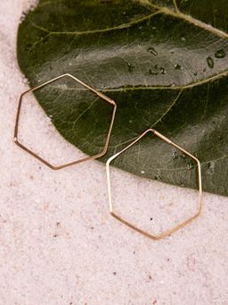 Studio One Love - Hip Hexagon Gold-Plated Handmade Brass Hoop Earrings