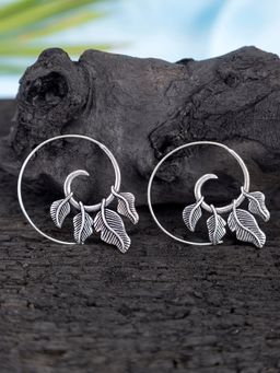 Studio One Love - Leafy Collisions Silver-Plated Handmade Brass Hoop Earrings
