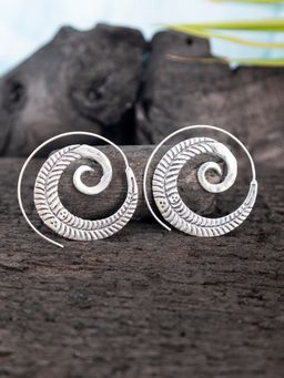 Studio One Love - Ribbed Spiral Silver-Plated Handmade Brass Hoop Earrings