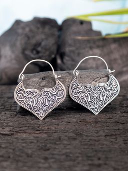 Studio One Love - Betel Leaf Silver-Plated Handmade Brass Hoop Earrings